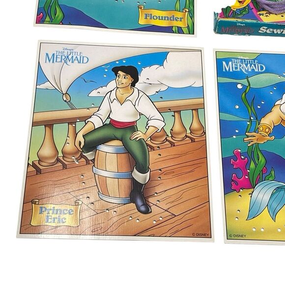 Disney Little Mermaid Sewing Cards 5 Cardboard Cards 1991 RoseArt No Ursula - Picture 9 of 11